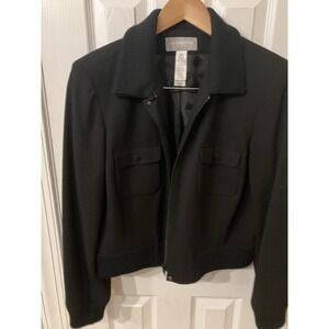 Vintage Liz Claiborne Collection Black Wool Jacket Size 14 Zipper Cropped Blazer